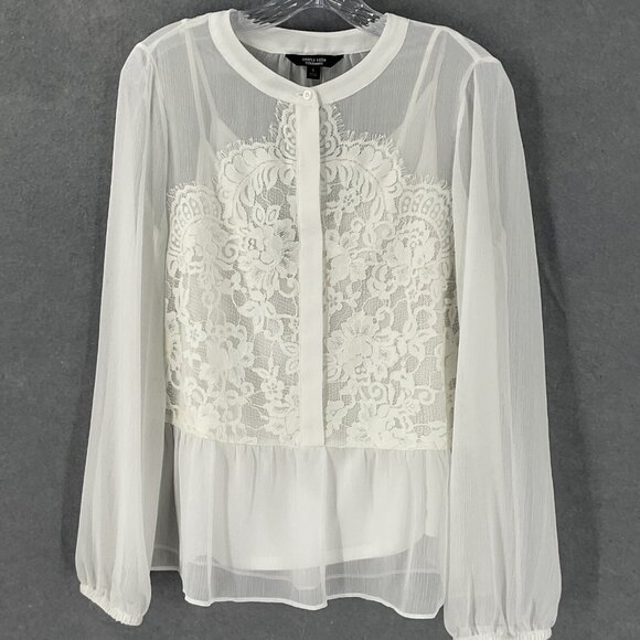 Simply Vera‎ Top Womens S White Lace Overlay Gauzy Sheer Tiered Flowy Romantic - Picture 1 of 14
